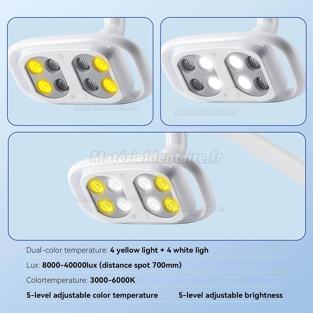 Lampe pour fauteuil dentaire bicolore réglable 8 LED 10W avec interrupteur à capteur